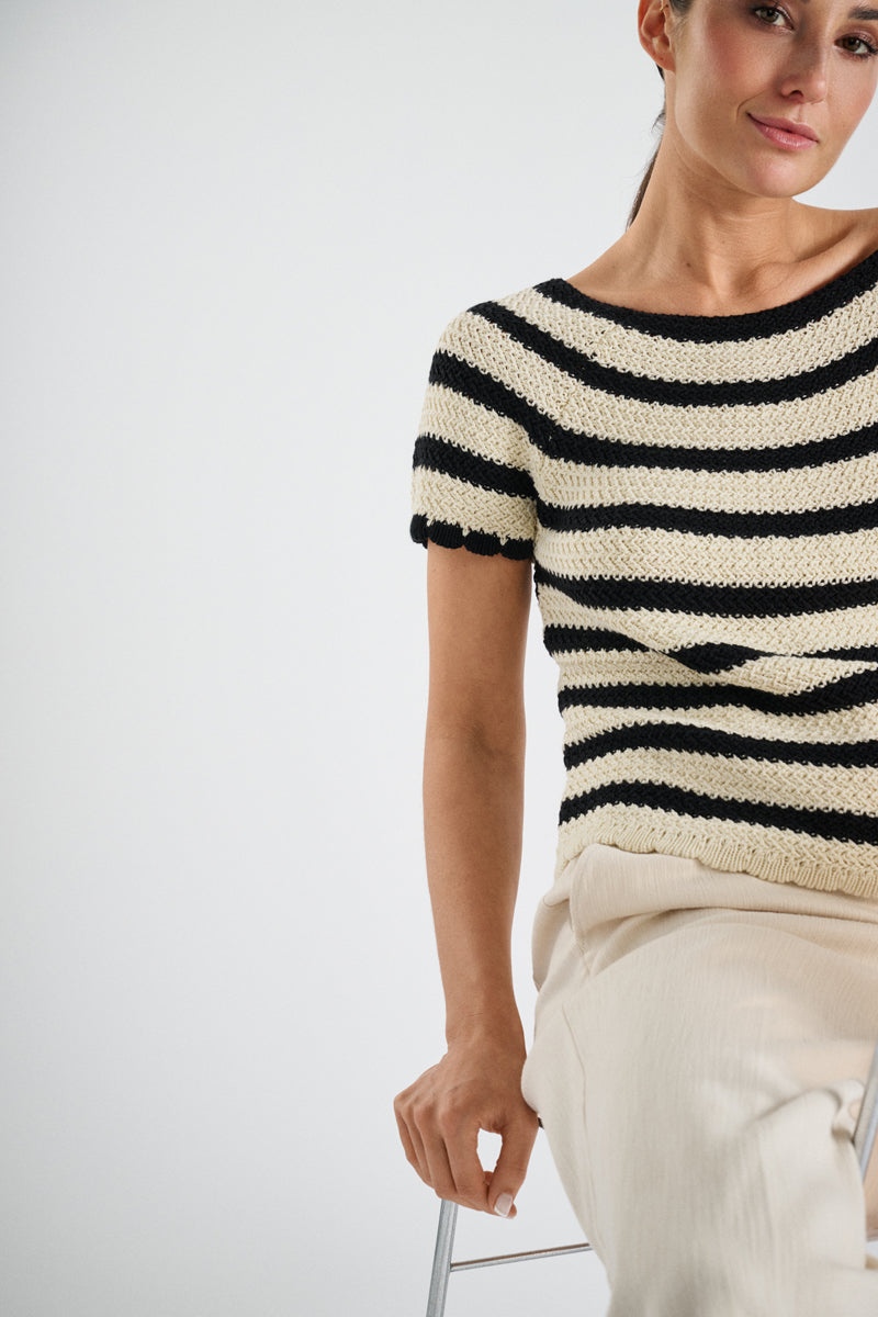 Striped crochet sweater black