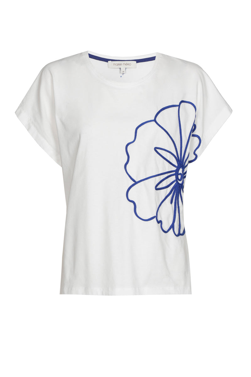 Wit t-shirt met blauwe bloem