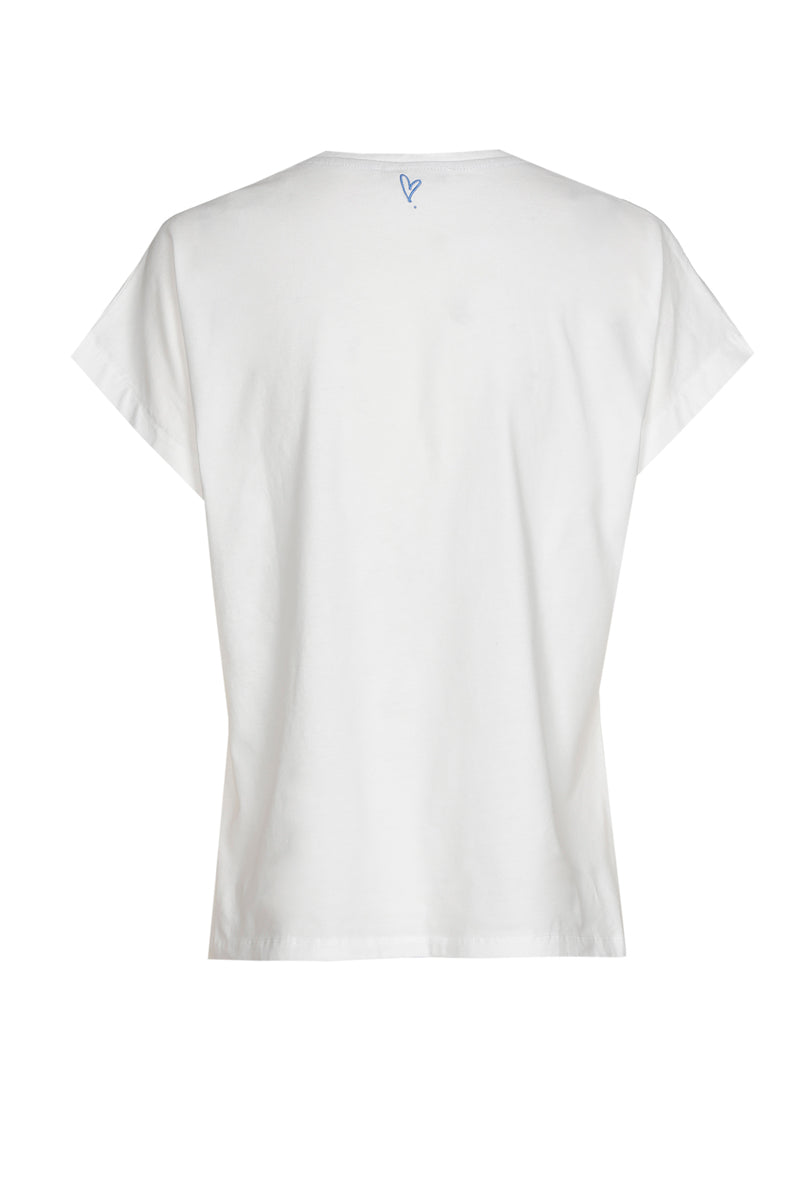 Wit t-shirt met blauwe bloem