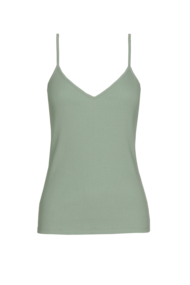 Khaki top met spaghettibandjes