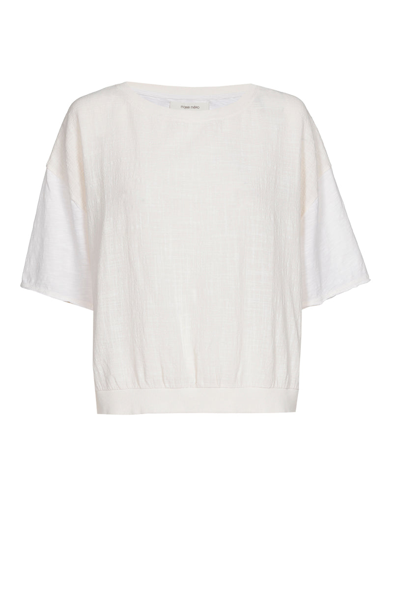 Crème t-shirt in gerimpeld katoen