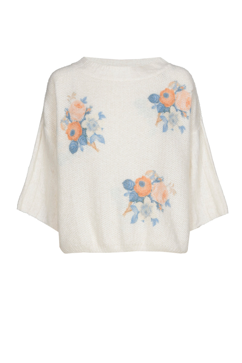 Pull ample crème avec imprimé fleuri