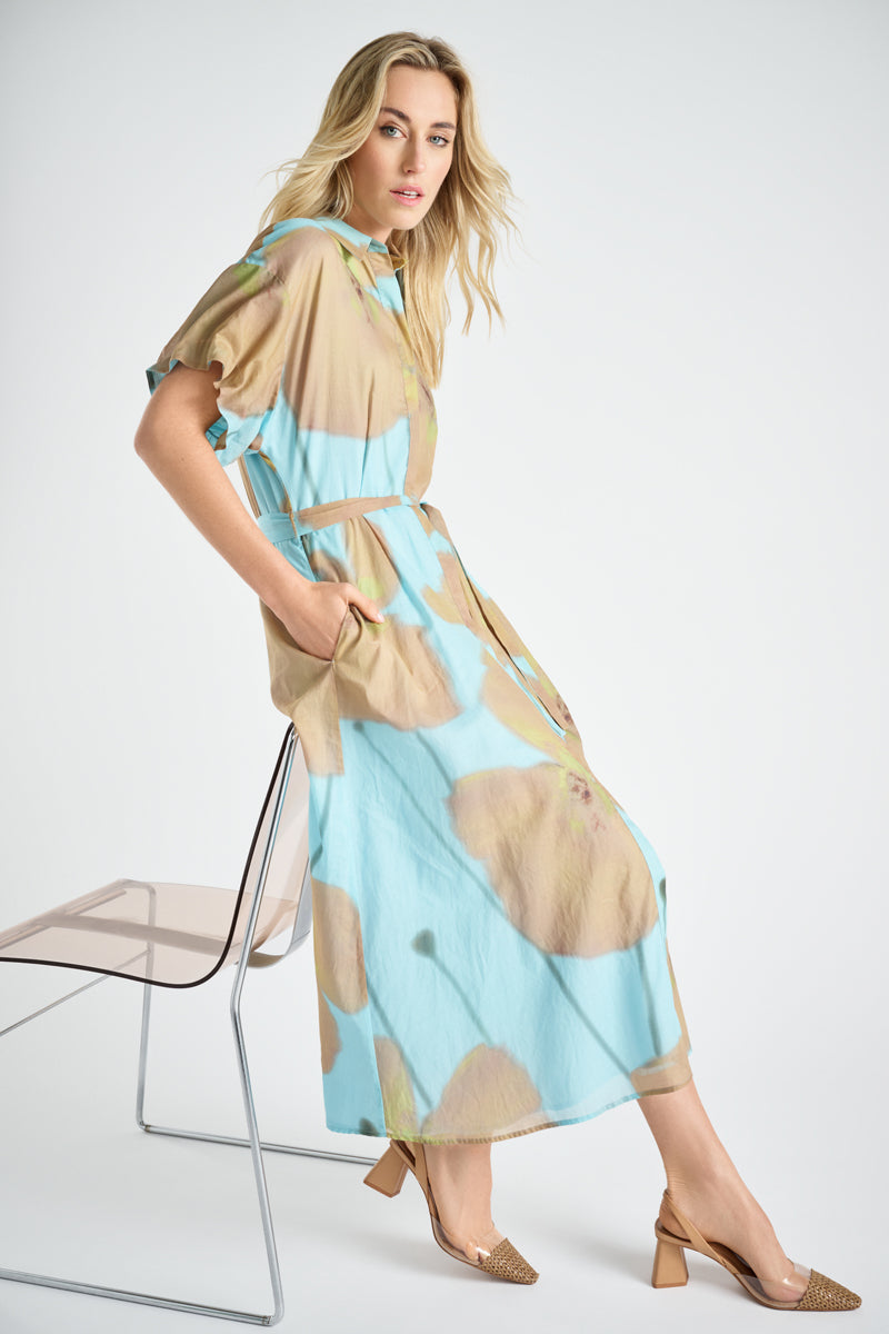 Printed long shirt dress 