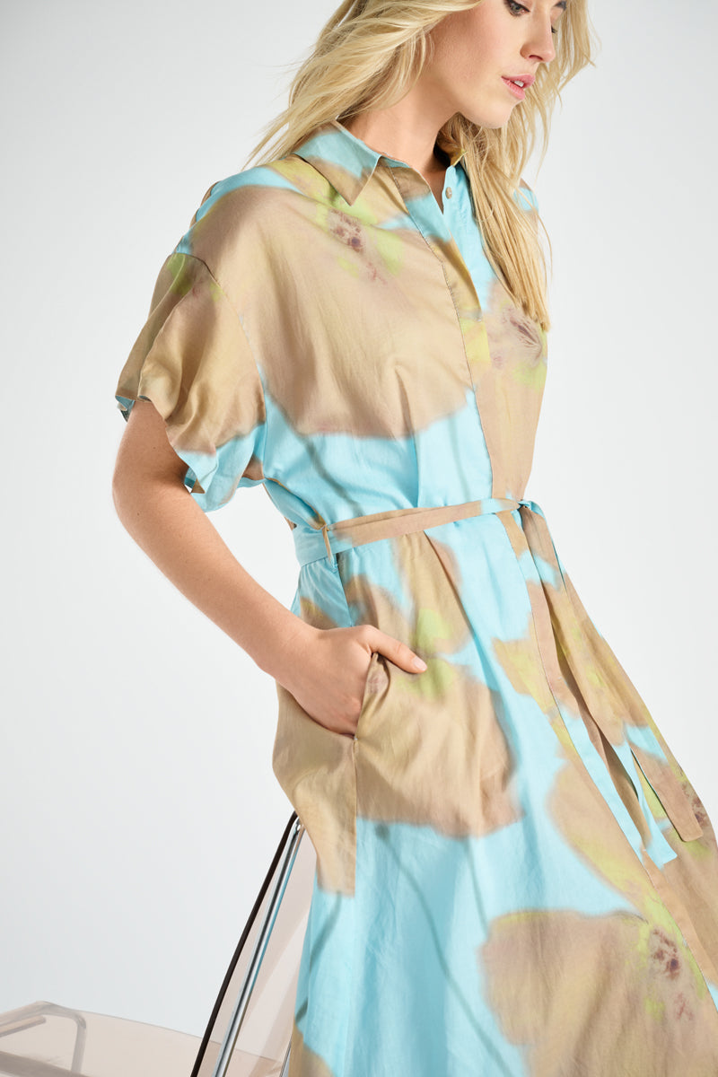 Printed long shirt dress 