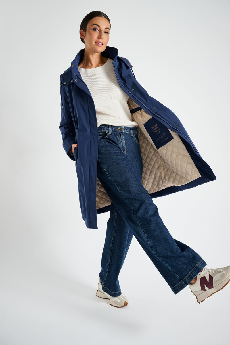 Longue parka navy avec cape