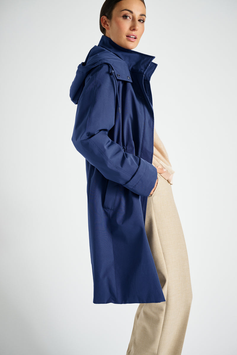 Longue parka navy avec cape