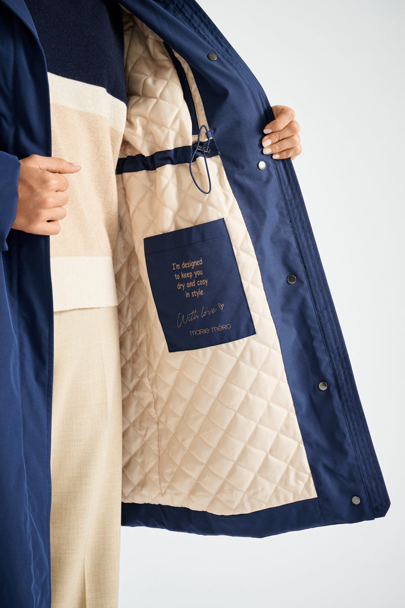 Longue parka navy avec cape