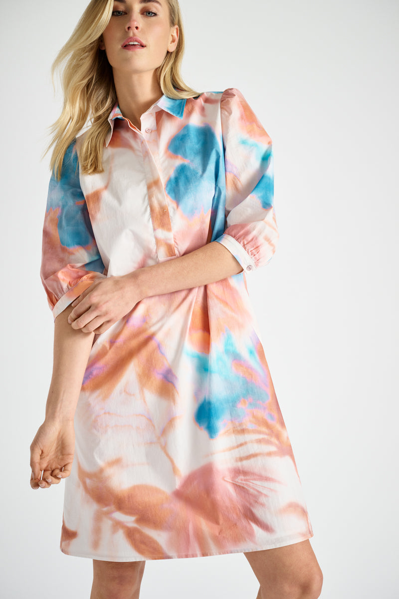 Pink dress with blue flowers
