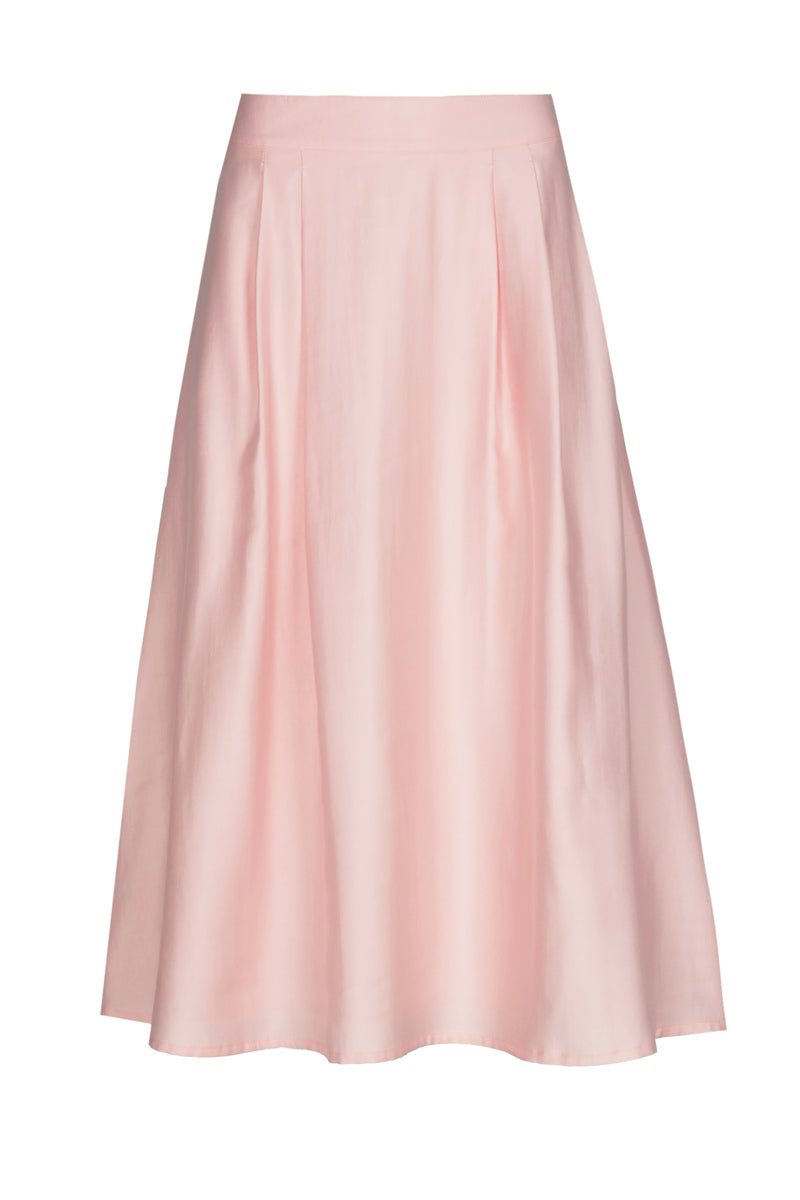 Wide skirt pink with pleats and pockets