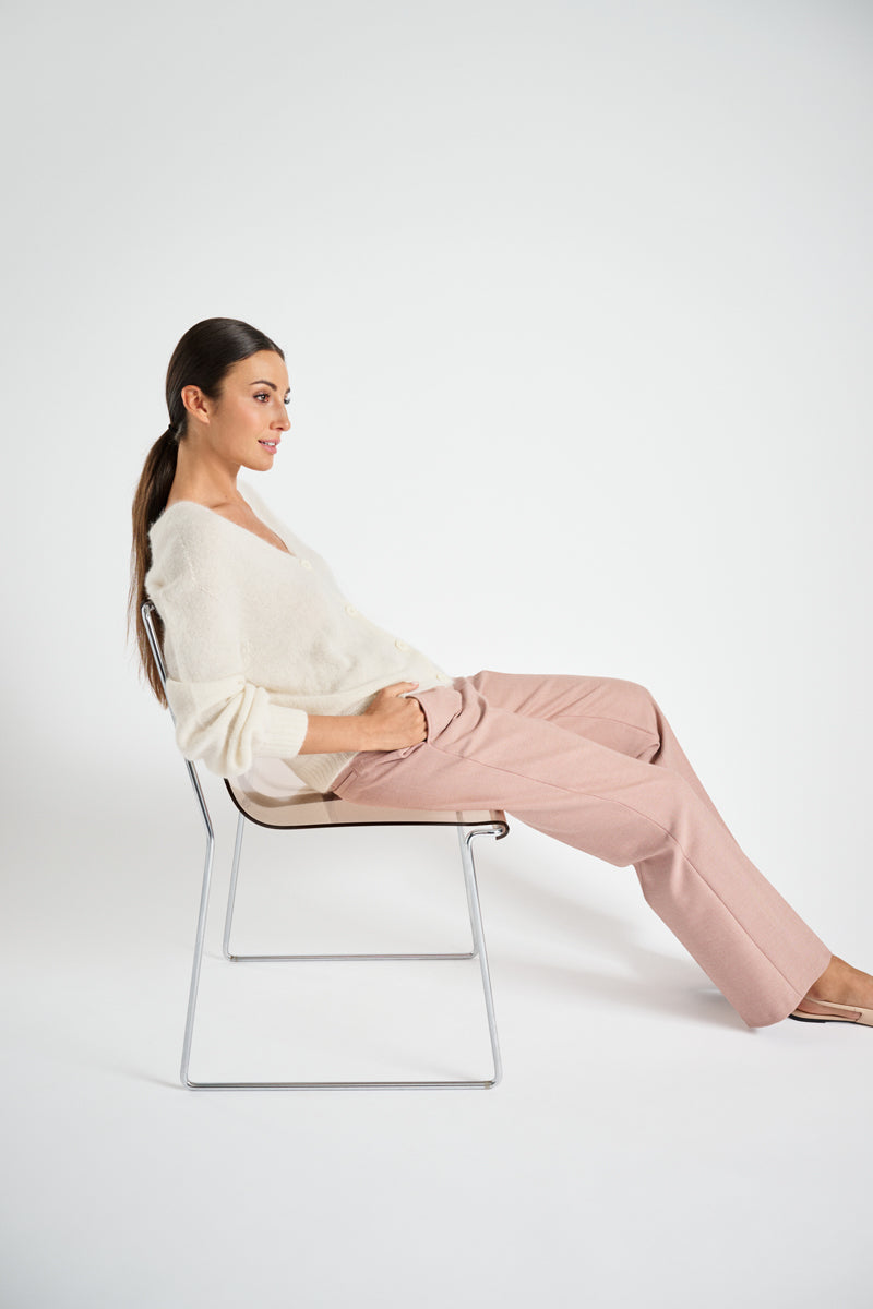 Cardigan court beige à col v