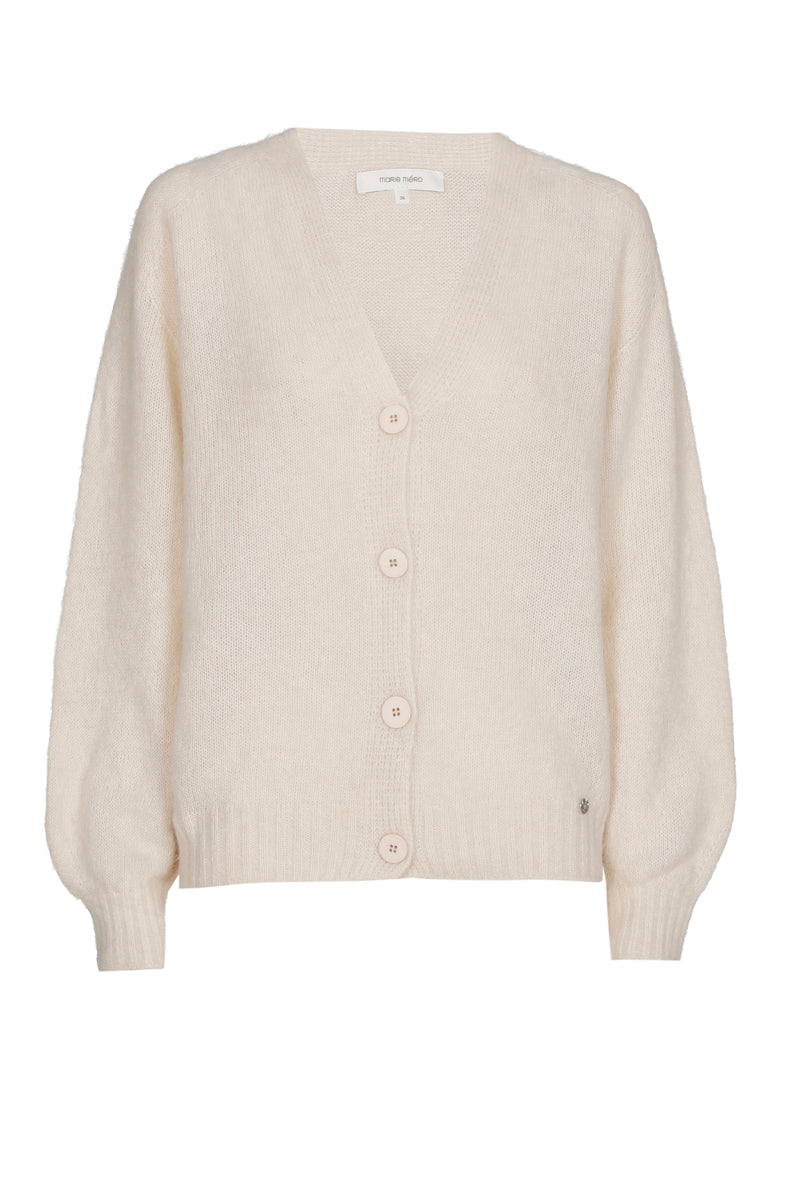 Cardigan court beige à col v