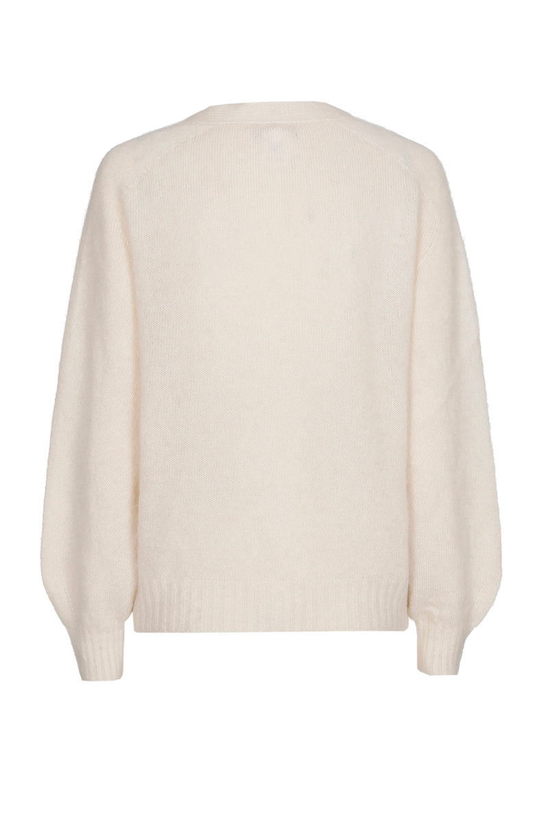 Cardigan court beige à col v