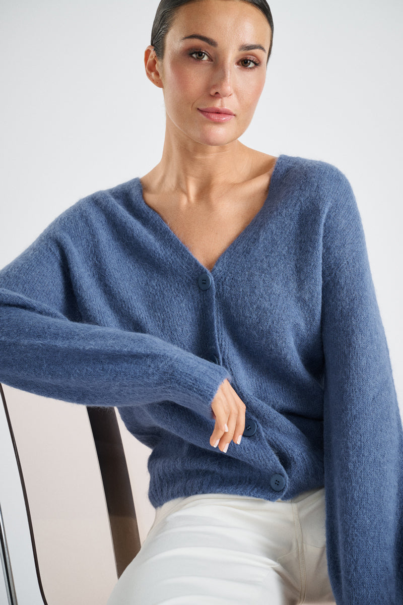 Cardigan court à col v jeans