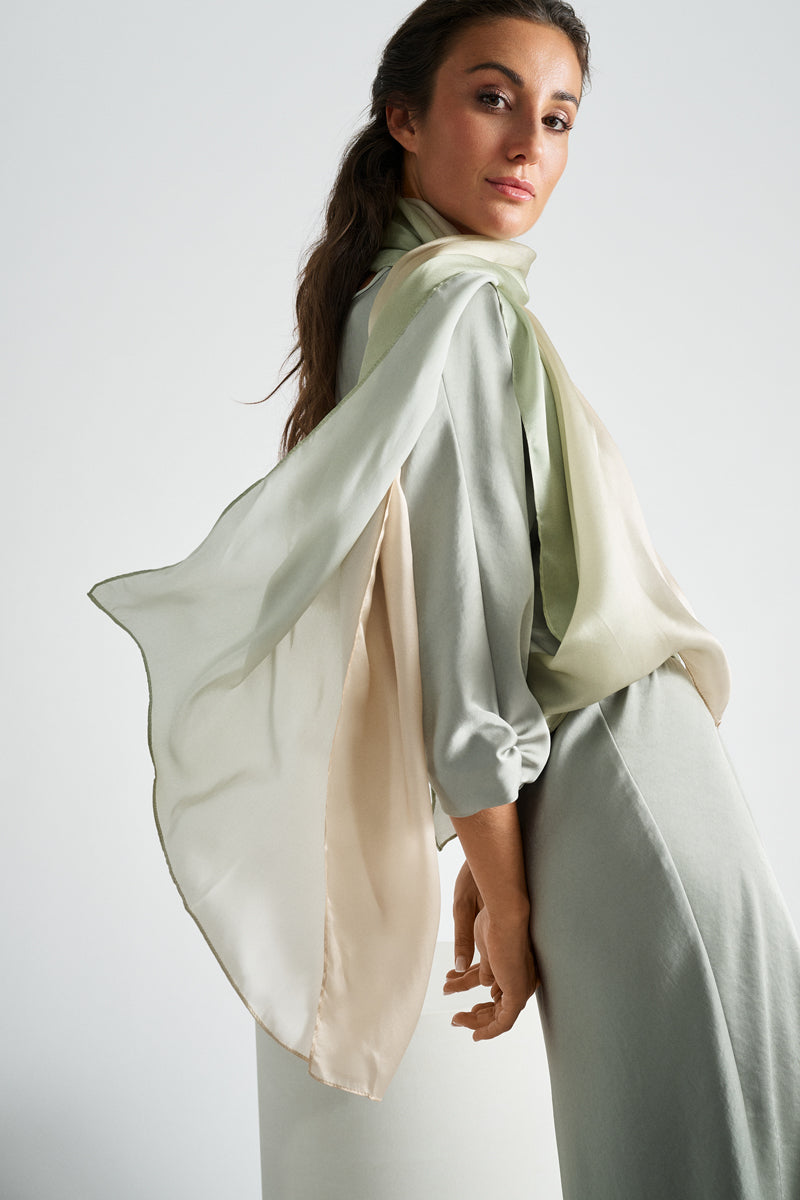 Long jade faded silk scarf