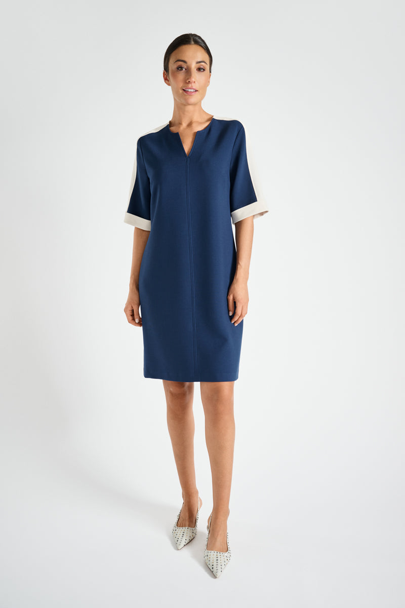 Blue dress with white trimming