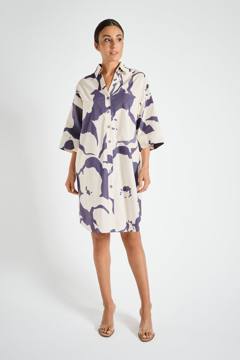 Flowered dress blue-white