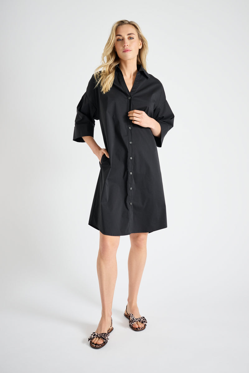 Black cotton shirt dress