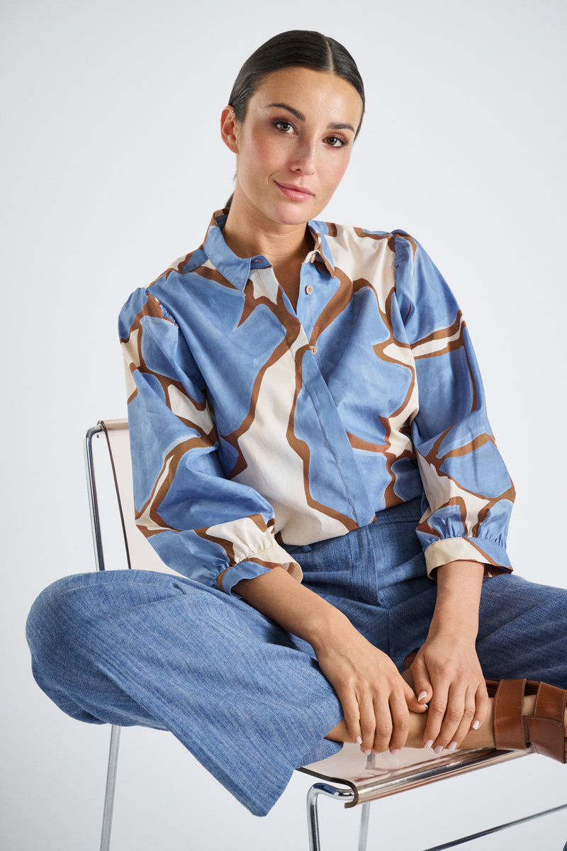 Blouse en coton à fleurs avec manches bouffantes
