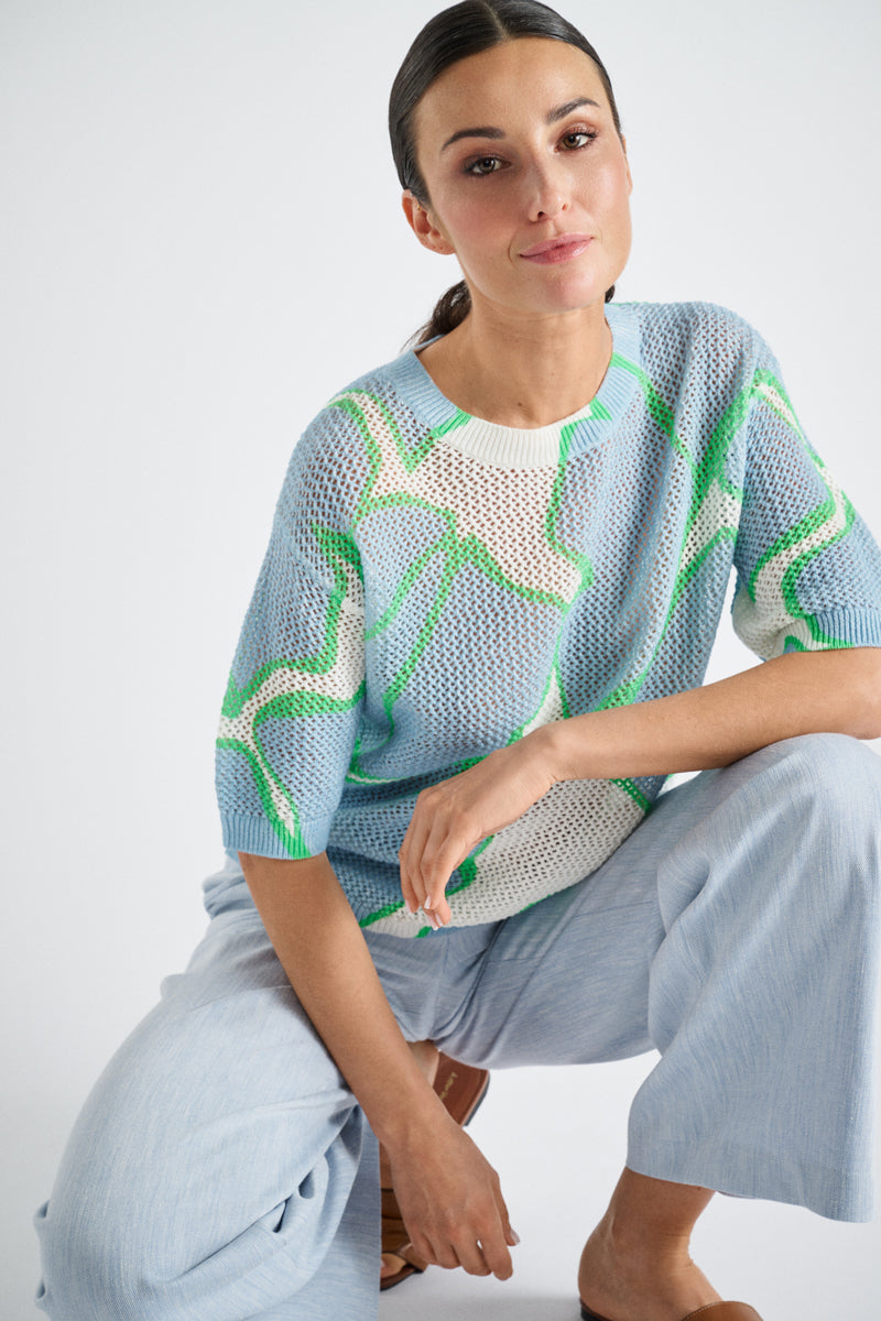 Wijde katoen crochet trui met print