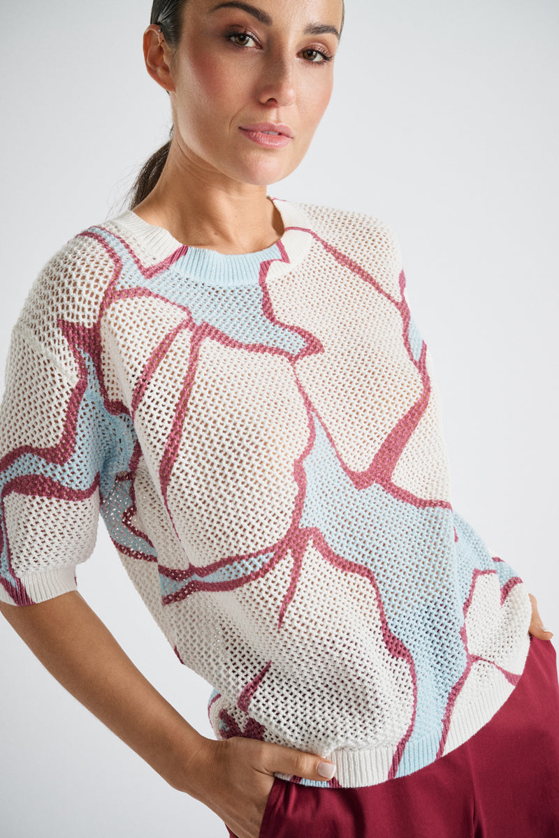 Wijde katoen crochet trui met print