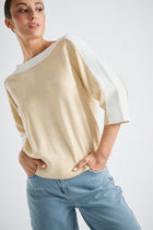 Pull bicolore beige et blanc
