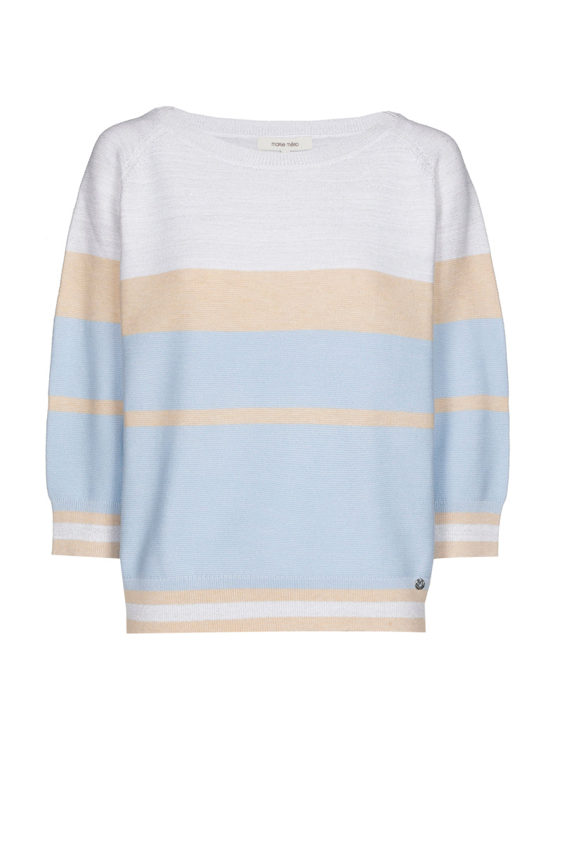 Pull met strepen in wit, lichtblauw en zandkleur