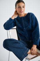 Zachte knit cardigan in marineblauw met subtiele fluffy look