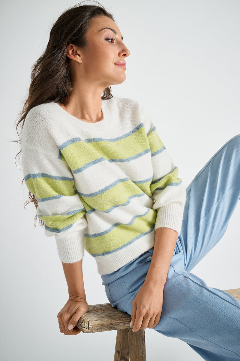 Pull rayé vert en alpaga