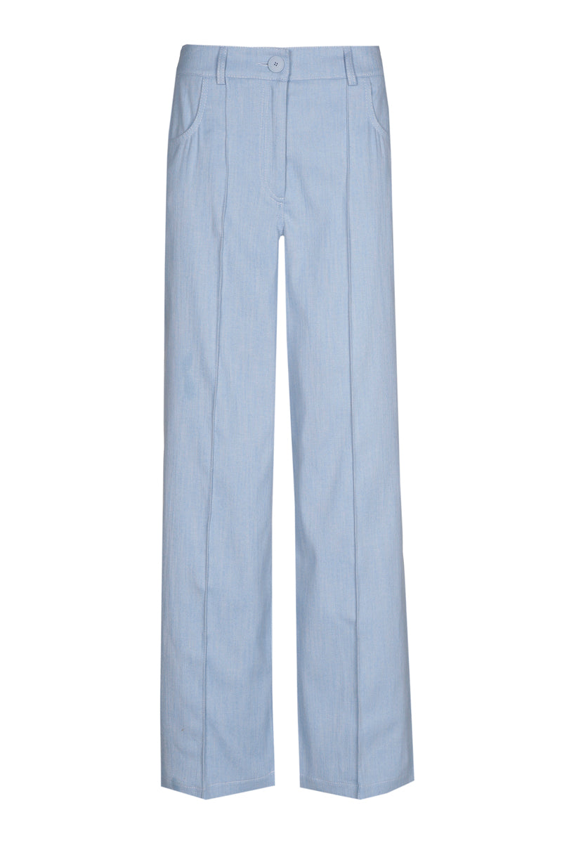 Pantalon large bleu jean en coton mélangé