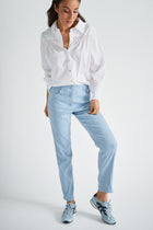Slim fit denim blue trousers in cotton blend