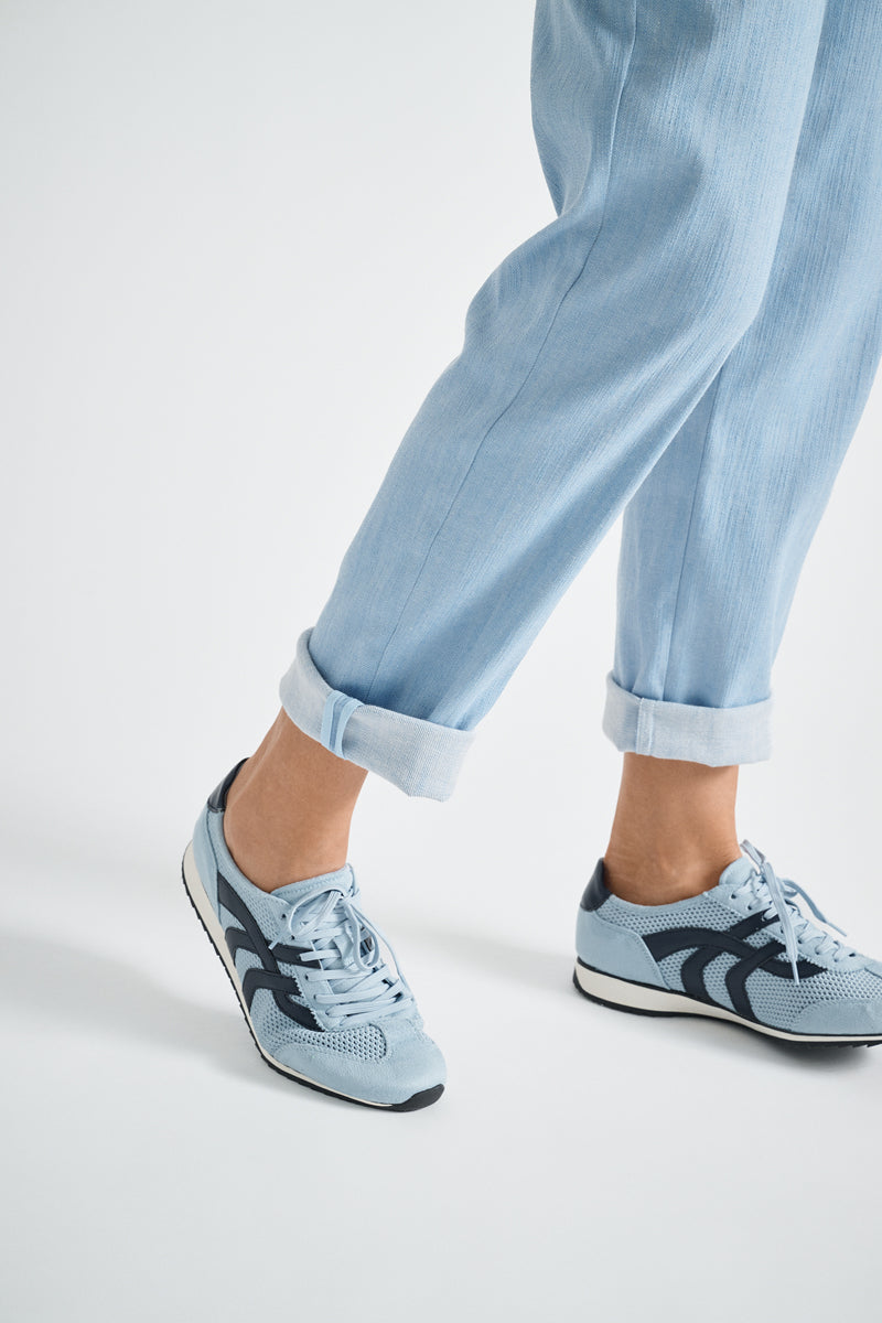 Slim fit denim blue trousers in cotton blend