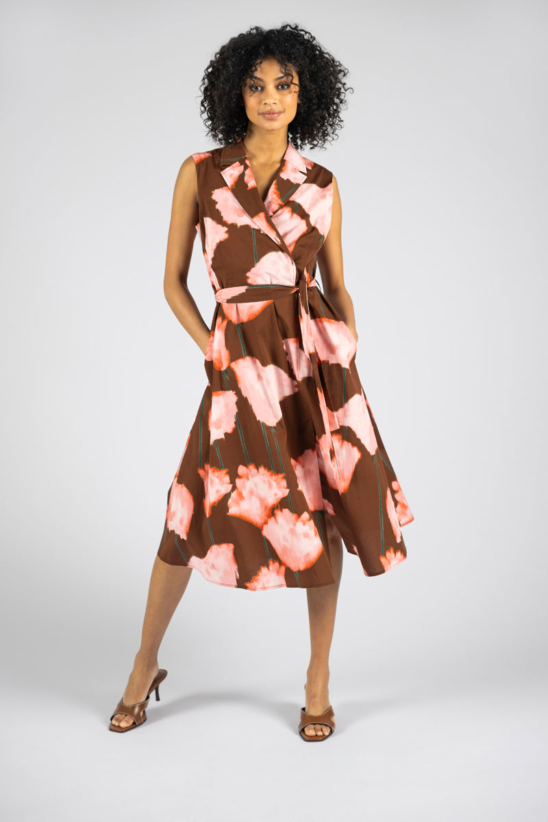 Sleeveless wrap dress flower print