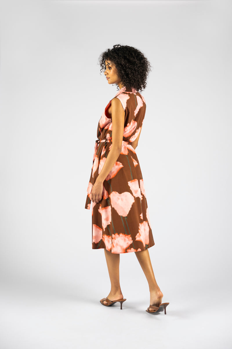 Sleeveless wrap dress flower print