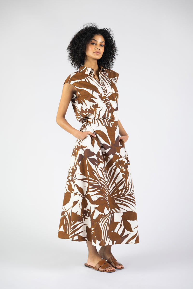 A-line midi skirt with tropical print