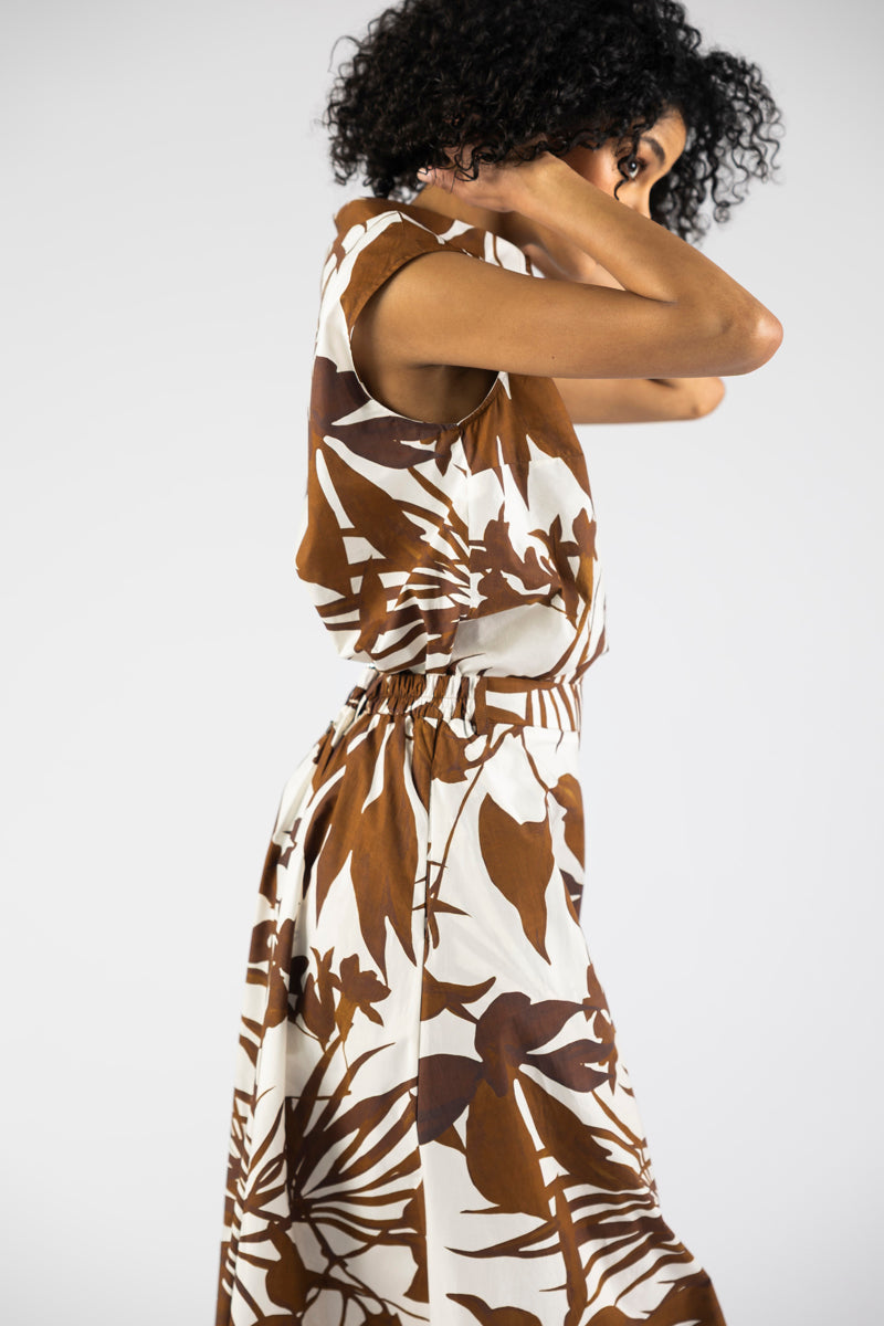 A-line midi skirt with tropical print