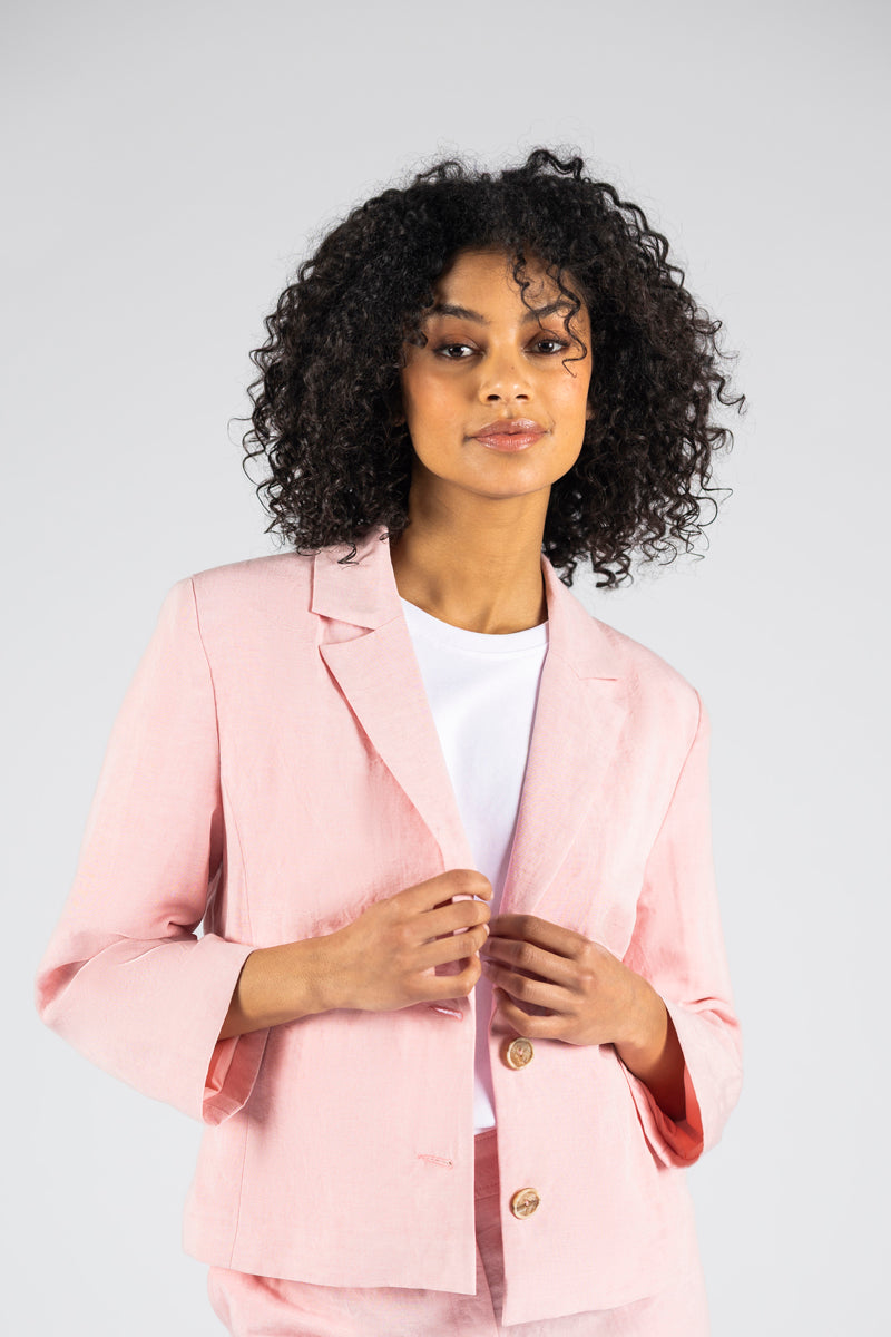 Blazer court en lin-viscose