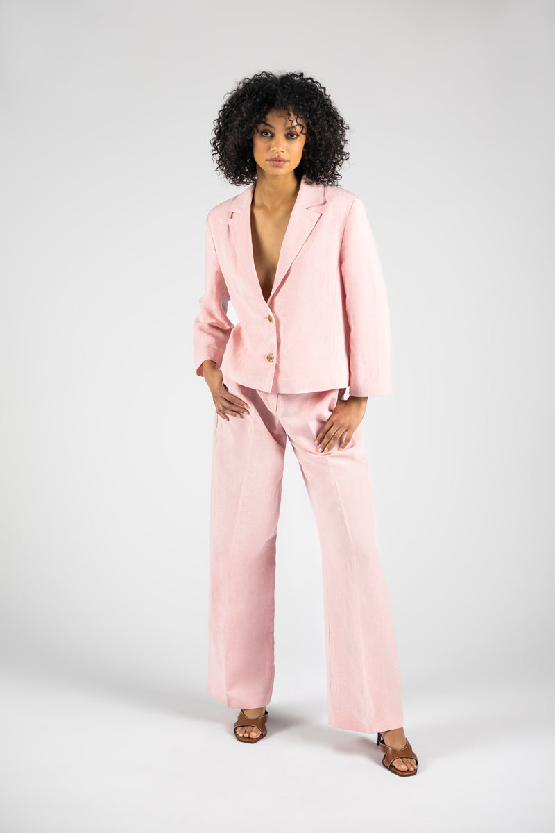 Blazer court en lin-viscose