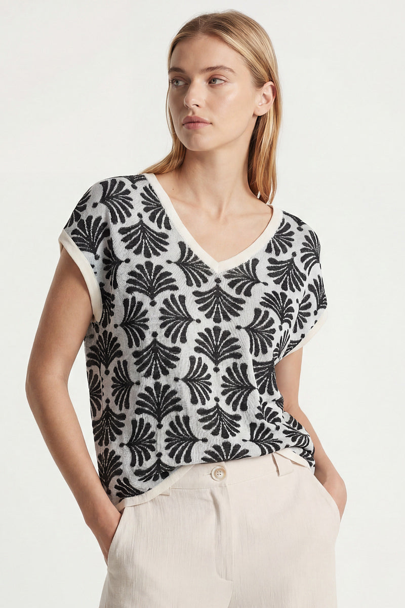 Jacquard bedrukte top met v-hals