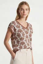 Jacquard bedrukte top met v-hals