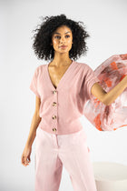 Cardigan manches courtes V nid d'abeille