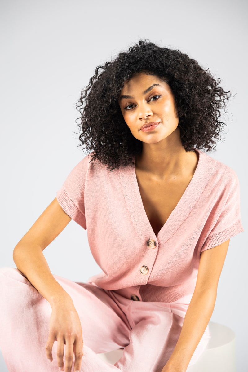 Cardigan manches courtes V nid d'abeille