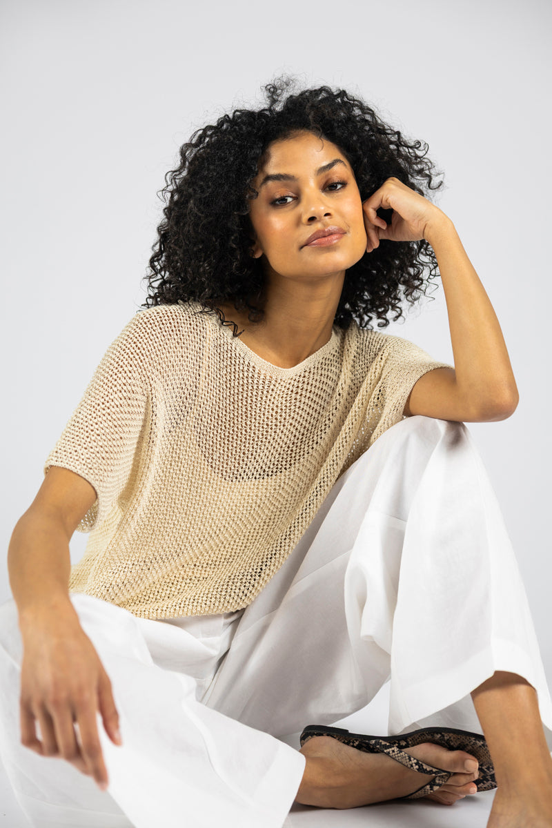Short sleeve crochet sweater + top