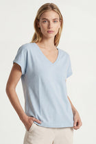 Turquoise katoenen V-hals t-shirt