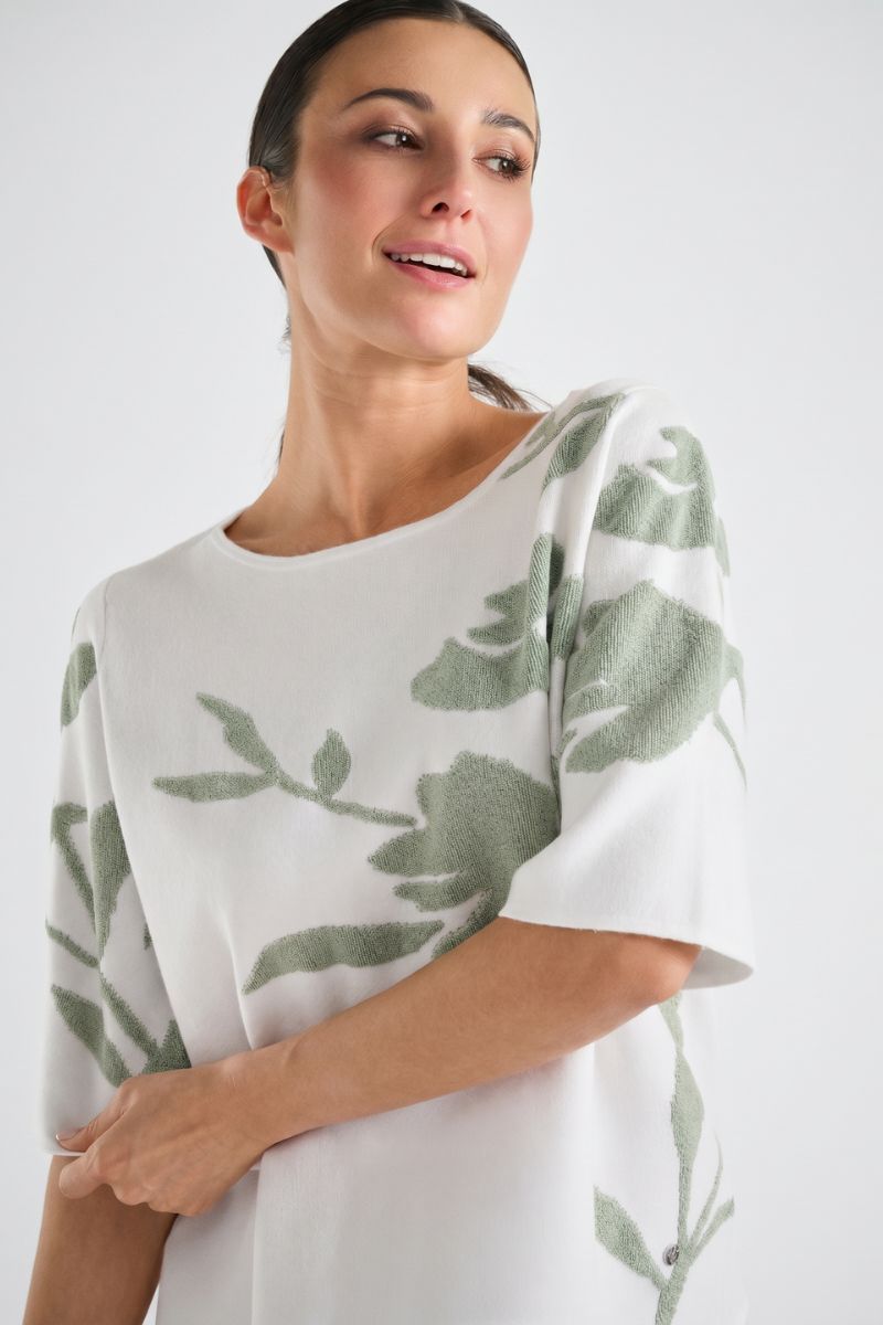 Pull en tissu éponge à imprimé floral vert jade