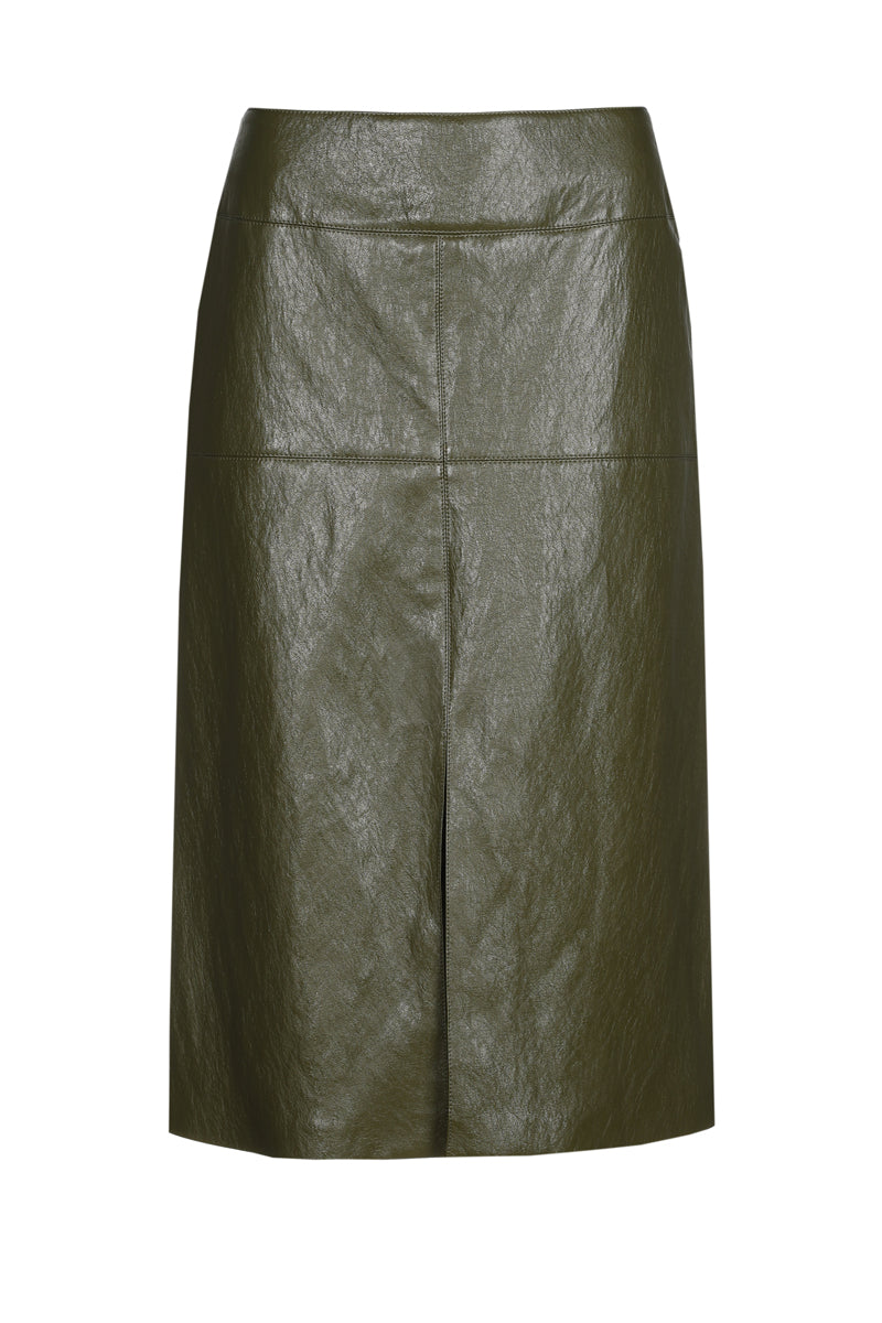 Jupe droite kaki faux cuir