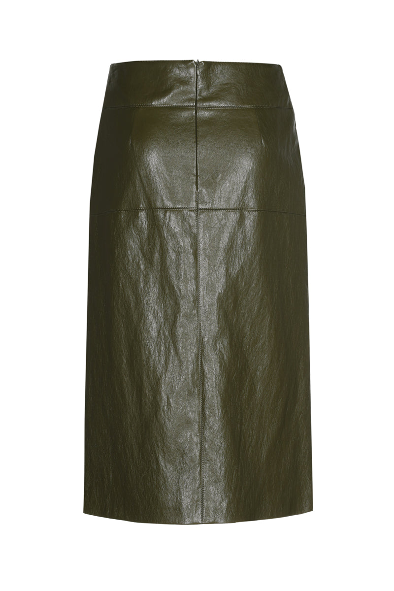 Jupe droite kaki faux cuir