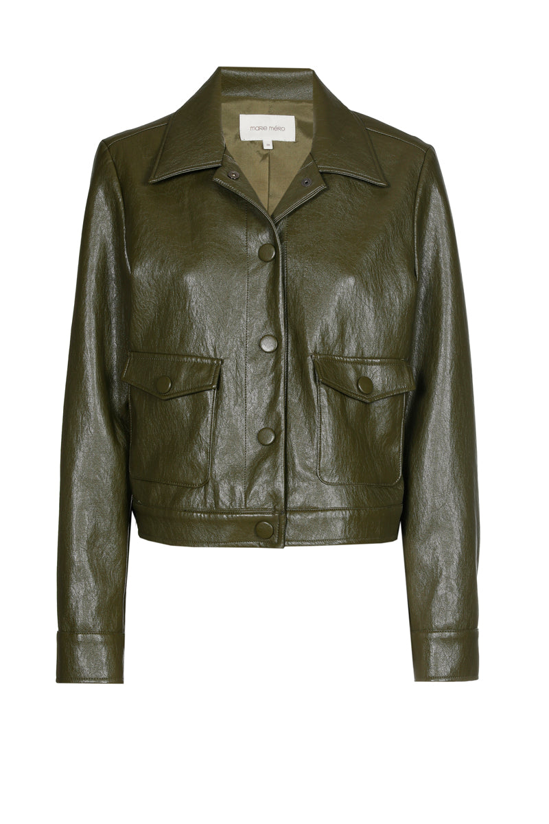 Veste courte kaki faux cuir