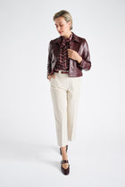 Short brown fake leather jacket