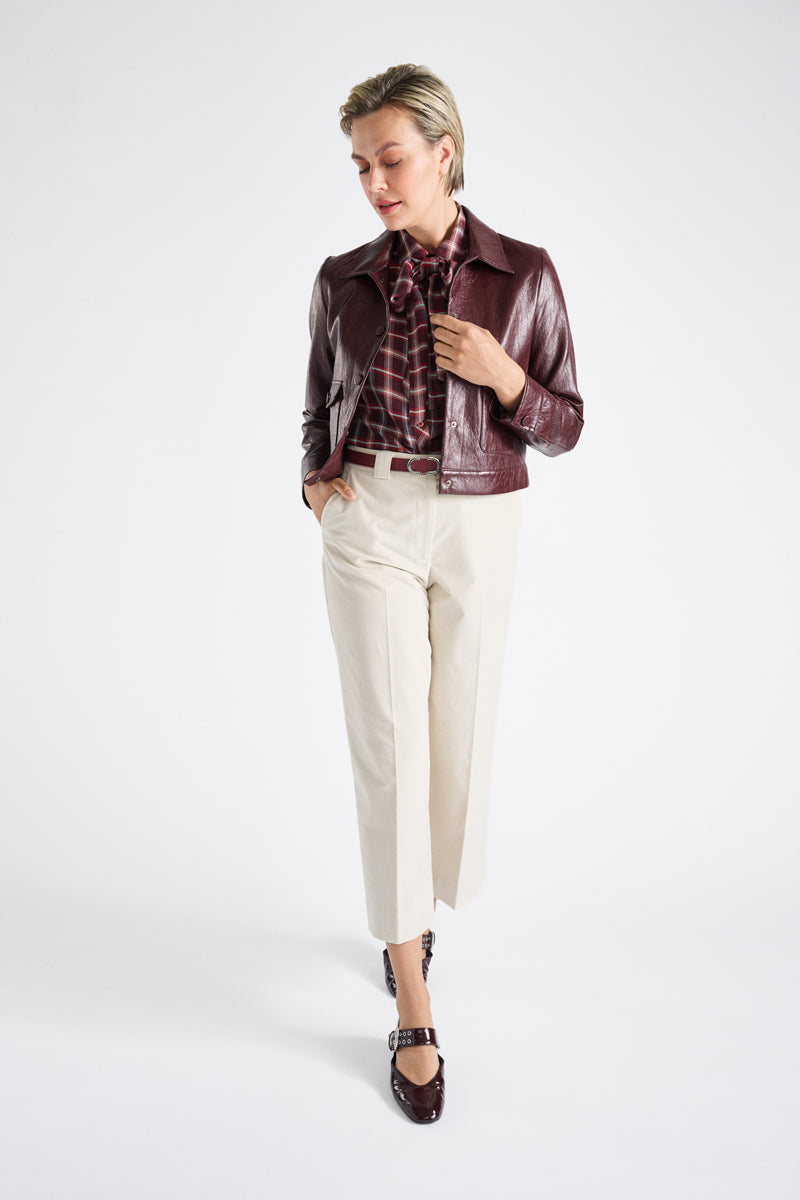 Veste courte marron faux cuir