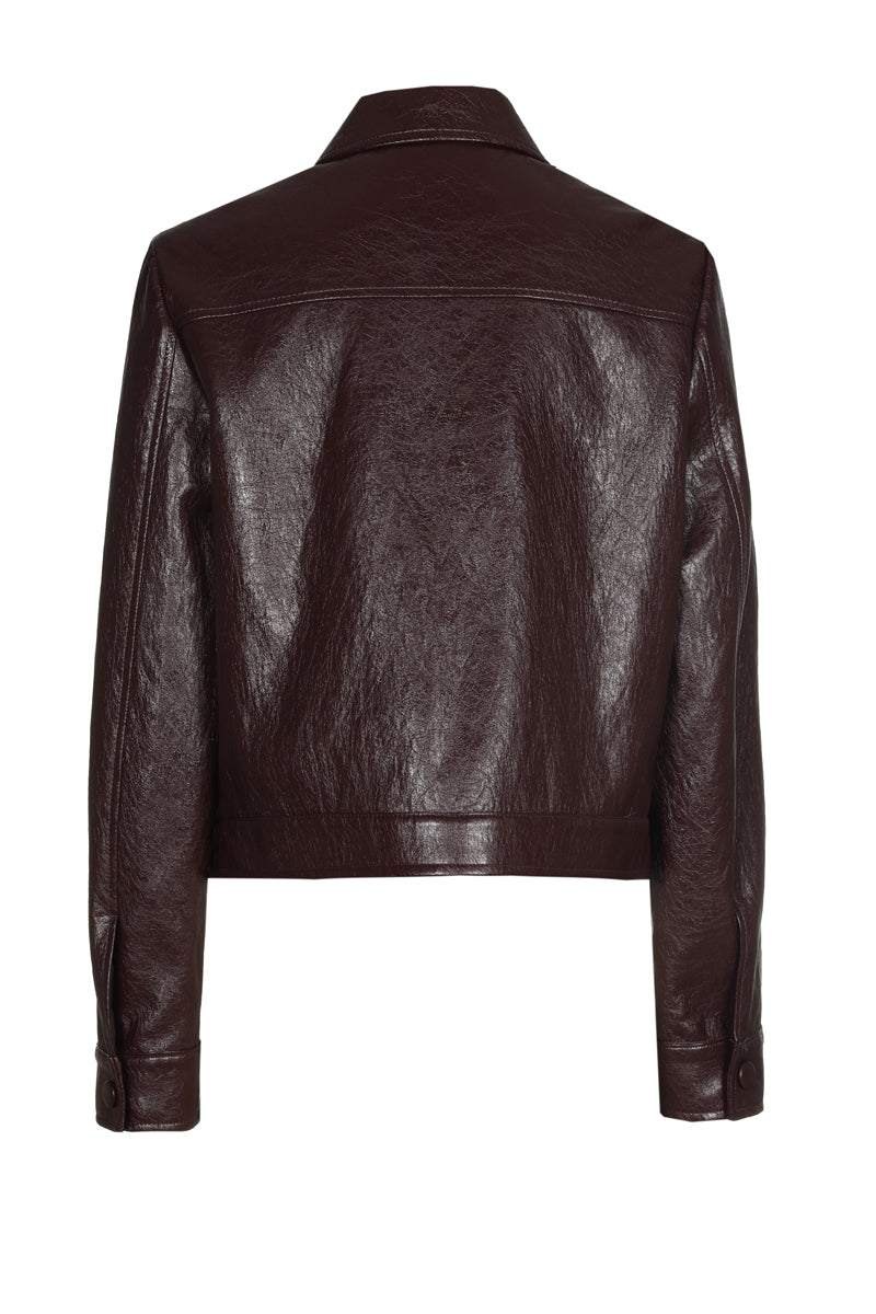 Short brown fake leather jacket